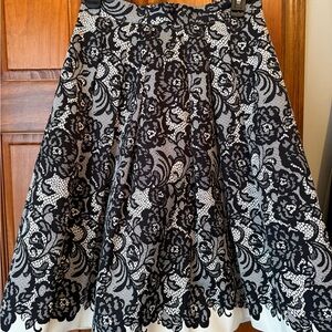 Elegant Black and White Lace Midi Skirt